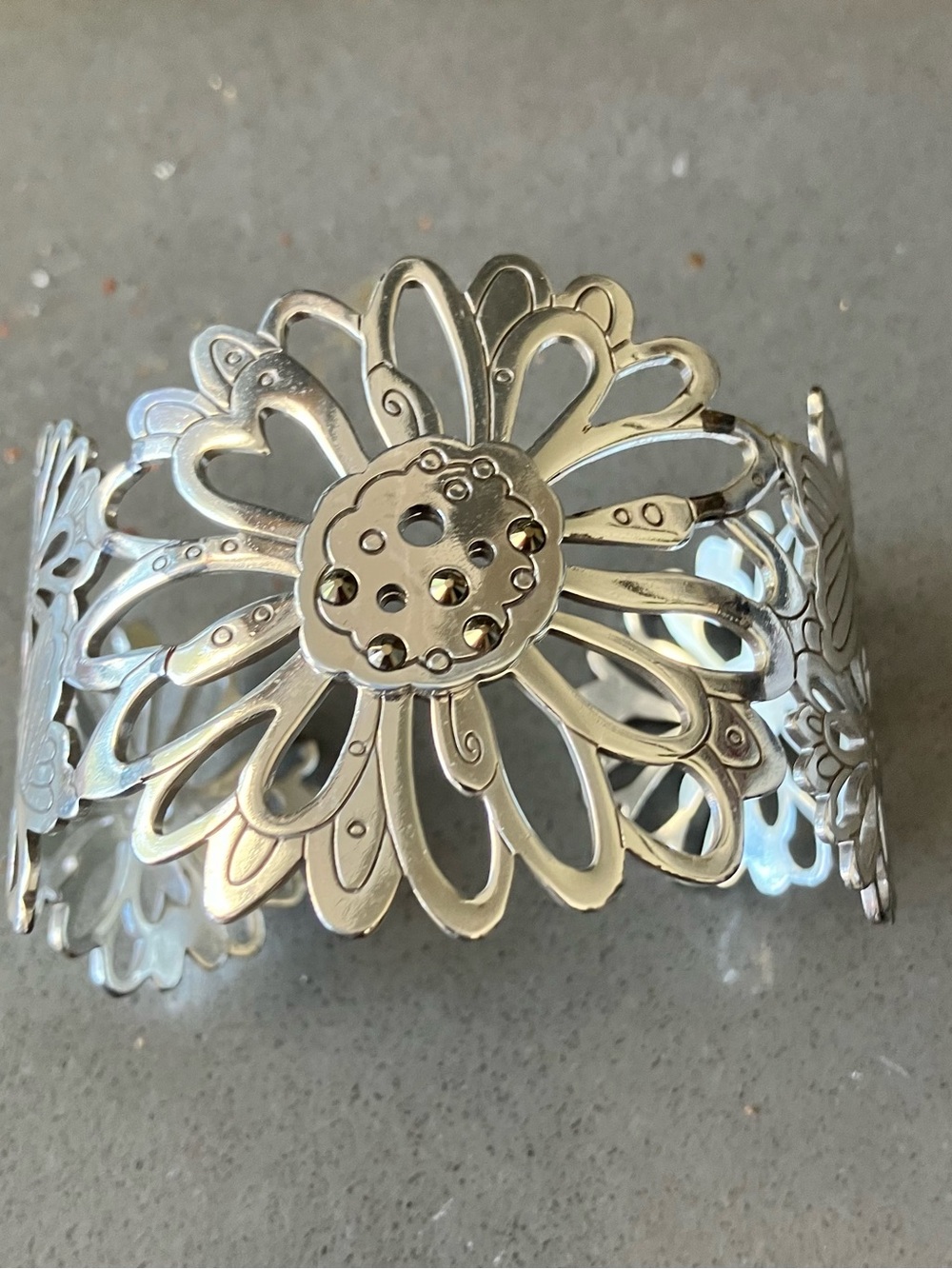 Retired BRIGHTON Floral & Crystal Wide Cuff Bracelet